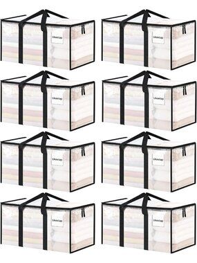8 Pack Extra Large Clear Storage Bins with Lids for Organizing Clothes & More